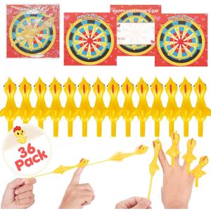 36PCS Valentines Day Cards with Flying Chicken Slingshot Finger Stretchy Fun Toys, Valentines Day Cards for Kids Classroom School, Valentine Day Exchange Gift for Kids Class School Party Favors