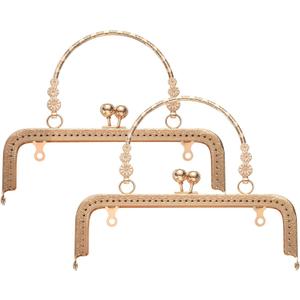 uxcell 2 Pcs Metal Purse Frame, 18cm/7.1" Retro Rectangle Kiss Lock Clasp Frame Embossed for Purse Making, Handled Bag, Coin Bag Clutch Bag, Frame Hardware Replacements (Light Gold)