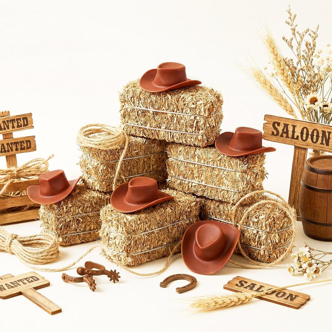 Amyhill 24 Pcs Cowboy Theme Party Decoration Western Party Decor 12 Mini Cowboy Hats 12 Hay Bales Rodeo Table Centerpieces Rustic Country for Adult Cowgirl