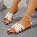 Women's Casual Round-Toe Flat Sandals, Comfortable Slip-On Slide Sandals for Everyday Wear, 40