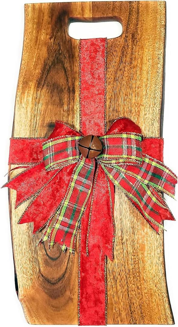 Acacia Charcuterie Board with Natural Live Edge & Round Handle - Wood Cheese Board - Decorative Wooden Serving & Cutting Board - Housewarming, Mothers Day, New Home & Wedding Gifts (18” x 8”), 17.9"L x 8.3"W
