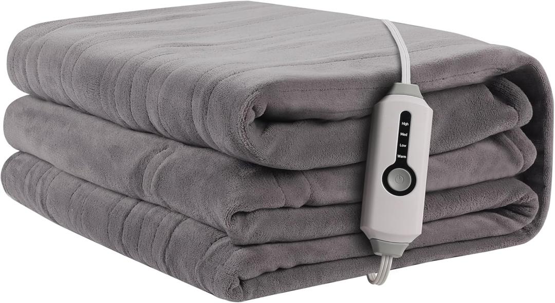 Electric Heated Blanket 72"x84" Full Size, Soft Coral Fleece with 4 Heating Levels and 10 Hours Auto-Off, Machine Washable, Cozy Plush Fabric for Home, Light Gray (002-light Grey)