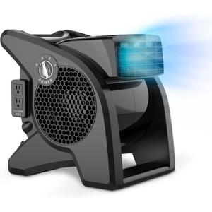 Lasko 15 Professional Utility Fan for Job Site, 375 CFM, Pivoting High Velocity Blower Fans, 3 Speeds, 2 Accessory Outlets 120V, Black, U15617