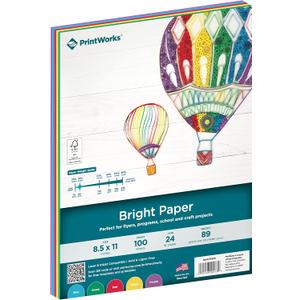 PrintWorks Bright Colored Paper, 24 lb, 4 Assorted Colors, FSC Certified, Perfect for School and Craft Projects, 100 Sheets, 8.5 x 11 Inch (00576), Single