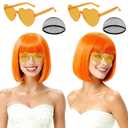 2 Pack Orange Short Bob Wig with Bangs for Women, Girls Neon Bobs Colorful Party Wigs with Heart Sunglasses for Nightclubs Theme Christmas Party Cosplay Daily Fun Carnival Halloween Costume