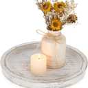 Romadedi Rustic Wooden Tray Candle Holder - Round Wood Decorative Pillar Candle Tray for Coffee Table Farmhouse Kitchen Countertop Organizer Home Decor Wedding Centerpiece, Distressed White