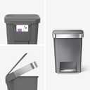 simplehuman 45 Liter / 12 Gallon Rectangular Kitchen Step Trash Can with Soft-Close Lid, Grey Plastic