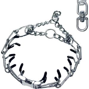 Adjustable Stainless Steel No Pull Dog Collar with Quick-Release Buckle,Tangle-Free 360 Swivel Prong Collar for Dogs (M-L)