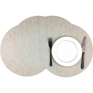 WAZAIGUR Round Placemats Set of 4 Woven Vinyl Easy to Clean Heat Resistant Kitchen Table Mats 15 Inch(Cream 4)