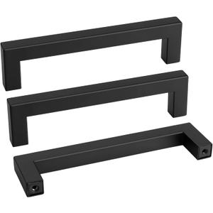 Goldenwarm 35 Pack 5 Inch Black Cabinet Handles Matte Black Drawer Pulls Stainless Steel Cabinets Hardware Square Bar Modern for Kitchen Bathroom Cupboard, 5 Inch Hole Centers, Matte Black, 35