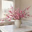 florisso 6 PCS Artificial Cherry Blossom Branches Spring Indoor Decoration, Faux Flowers 34.45" Long Stems Plum Fake Peach Plants Real Touch Silk for Wedding Home Bedroom Party Table Office, Pink