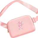 Personalized Belt Bag for Girls Teen Girl,Fashion Waist Packs with Adjustable Strap, Fanny Pack Crossbody Bag w/Initial Letter Patch, Teen Birthday Gifts for Sister Teenager Tween Preteen (Peach, P)