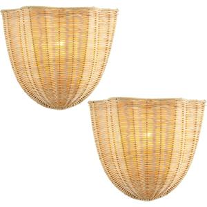 Modern Rattan Wall Light Fixtures Set of 2, Farmhouse Sconces Wall Lighting, Rustic Wall Sconce for Bedroom Kitchen Living Room Bathroom