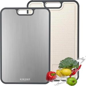 Titanium Cutting Board Double Sided Pure Titanium Cutting Boards for Kitchen, Pure titanium & Wheat Straw PP Food Grade metal cutting board, Non-slip durable and easy to clean (Large)