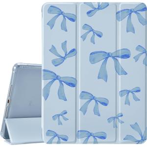 JOYLAND Dark Blue Bow Pad Case for iPad 7th/8th/9th Generation - Auto Wake/Sleep, Anti-Scratch Shockproof Premium Folio Stand With Pencil Holder for iPad 2019/2020/2021 - 10.2 Inch