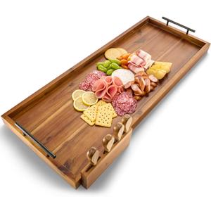 TIDITA Acacia 30 Inch Large Charcuterie Boards for Party with Cheese Knife Set of 4 Acacia Wood Serving Tray with Handles, Long Charcuterie Board, Wooden Cheese Board