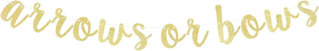 LINGTEER Arrows or Bows Gold Glitter Cursive Script Bunting Banner Baby Shower Gender Reveal Boy or Girl Party Decoration Table Wall Sign - NO DIY REQUIRED.