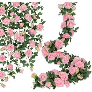 U'Artlines 3 Pack Artificial Pink Rose Vines Floral Garlands Total 19.5 Ft Fake Vine Silk Flower Garland for Indoor Outdoor Home Wedding Arch Garden Wall Decoration