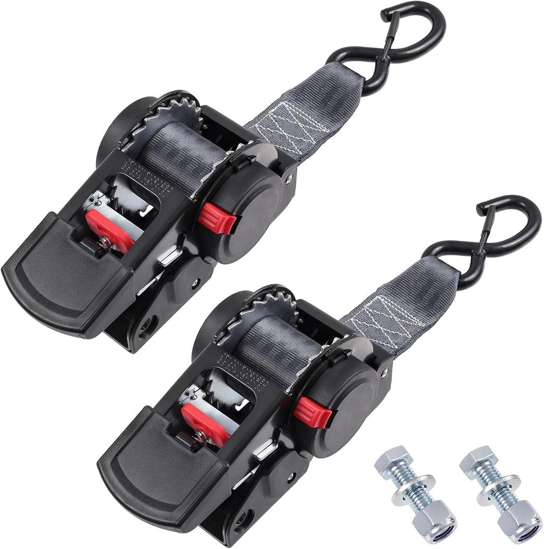 Ayaport Retractable Ratchet Straps 2 inch x 6ft Boat Transom Tie Down Straps to Trailer - 3300lbs Break Strength, Heavy Duty Bolt-on Trailer Straps for Boat, Jet Ski, Motorcycles, ATV (Black)