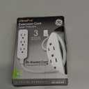 GE 3-Outlet Power Strip Surge Protector 8 Ft Braided Extension Cord with Multiple Outlets Grounded Flat Plug ETL Listed White 38433