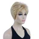 Lydell 6" Short Straight Layered Shaggy Full Synthetic Wig Classic Cap (24H613 Blonde Highlights)