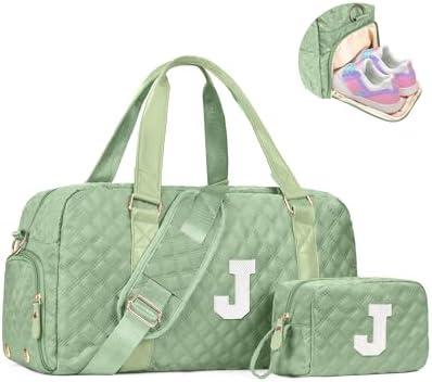 Elilier Initial Travel Duffle Bag Women Girls Gift: Personalized Weekender bags, Dance Cheer bag Sports for Girl, Kid Gymnastics Bags, Birthday Gifts for Women Girls Kids Teens Mom Teacher