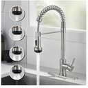 Rainovo Kitchen Faucet with 4 Mode Pull Down Sprayer Brushed Nickel, Spring Kitchen Sink Faucet Stainless Steel with Deck Plate, Single Handle faucets High Arc Modern with Pull Out Sprayer