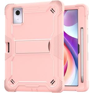 for Lenovo Idea Tab 11 Case 2025/K11 Gen2/Moto Pad 60 Neo 11 Inch, 3-in-1 Shockproof Cover w/Pen Holder, Soft Silicone & Hard PC, Horizontal Foldable Stand, Screenless Front, No Stylus (Gold Pink)