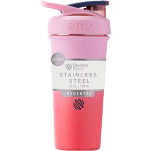 BlenderBottle Sport Sleek Insulated Stainless Steel Shaker Bottle with Wire Whisk, 25-Ounce, Flamingo Ombre  Protein Shakes & Hydration for Athletes & Fitness Enthusiasts, Easy Mixing, Slim Easy to Hold, Keeps Drinks Cold, Lockable Lid
