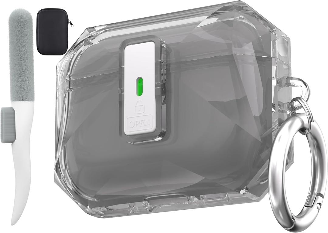 Valkit for Clear Apple Airpods Pro 3 Cases Lock 2025,Soft TPU Transparency Air pods Pro 3 Generation Cases iPods Pro 3 Earbuds Case Keychain for Man Women(Black)