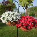 Artificial Hanging Flowers Faux Plants Basket for Outdoors Spring Summer Decor, Fake Silk Bougainvillea in Planter Outdoor Look Real UV Resistant Faux Flower for Outside Porch Patio Garden Home, White