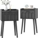 LAATOOREE Nightstand Set of 2, Mid- Century Small Side End Table with Arced Door, Bedside Tables with Solid Wood Legs for Bedroom, Living Room (Black)
