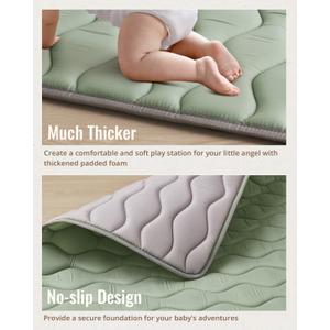 Blissful Diary Baby Play Mats for Floor, 71x59 Inch Extra Thicker & Large Soft Cushioning Foam Playmats for Babies and Toddlers, Foldable Washable Baby Crawling Mat for Playpen, Sage Green