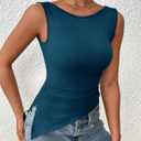 PRETTYGARDEN Womens Ruched Tank Tops 2026 Summer Sleeveless Slim Fit T Shirts Blouses Going Out Y2K Fashion Clothes (Blue, XL)