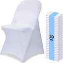 50 PCS White Spandex Folding Chair Covers, Upgraded Universal Fitted Chair Slipcovers Protector for Wedding, Banquet, Party, Holidays, Celebration, Decoration