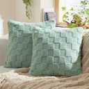 Bedsure Sage Green Throw Pillow Covers 18x18 Set of 2, Soft Decorative Fluffy Checkered Spring Sofa Pillow Covers, Home Decor for Living Room Couch Bed