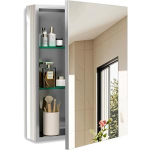 20 x 26 Inch Bathroom Medicine Cabinet with Beveled Edge Mirrored Door,Medicine Cabinet,Bathroom Mirror Cabinet,Home Medicine Cabinets with 2 Adjustable Shelves, Recessed or Surface Mount Installation