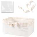 OIASKET Basket for Gifts Empty, Large Gift Basket 13L with Gift Bag and Ribbon, Woven Cotton Basket for Baby Showers, Birthday, Wedding, Easter, 13.58"x10"x5.9", White and Cream