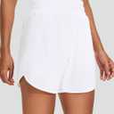 KPSUN Women's 5" Running Shorts Lightweight Quick Dry Workout Gym Shorts with Zipper Pockets (White, L)