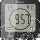 Digital Bathroom Shower LCD Wall Clock with Suction, Waterproof Temperature Humidity Gauge, Touch Screen Timer, Large Countdown Timer (Black)