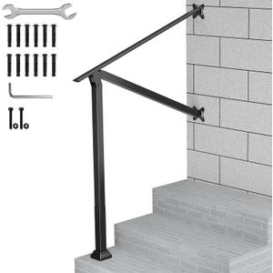 QZER Handrails for Outdoor Steps, Wall&Floor Mounted 1-4 Steps, Wrought Iron Adjustable Metal Hand Rail, Outdoor Stair Railing for Exterior Deck Porch Concrete Steps Wooden Stairs (1-4 Steps) QZER Handrails for Outdoor Steps, Wall&Floor Mounted 1-4 Steps, Wrought Iron Adjustable Metal Hand Rail, Outdoor Stair Railing for Exterior Deck Porch Concrete Steps Wooden Stairs (1-4 Steps)