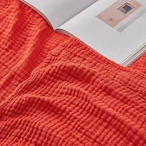 EMME Cotton Twin Blanket - 100% Muslin Soft, Breathable Gauze - All Season, Pre-Washed - Orange Rust, 60"x80"