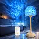 Rechargeable Shower Light, Waterproof Bathroom Lamp with Ocean Wave Projection, 3 Light Colors and 16 Ambient Modes, Touch and Remote Control, Ideal for Shower Rooms, Bedrooms and Nighttime Ambience