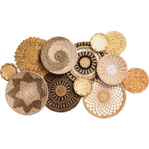 Laquedecraft Set 12 Boho Wicker Rattan Plate Basket Set For Dcor Hanging Wall | Large Woven Farmhouse Rustic Bohemian Art Baket Hangings For Decorative Home, Bedroom, Living Room, Kitchen, Bathroom (Classic, 12)