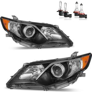 Headlights Assembly for 2012 2013 2014 Toyota Camry Headlamp Replacement Black Housing Amber Reflector Driver & Passenger Side (OE Replacement, Clear Lens I Black Housing I Amber Reflector)