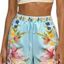 MakeMeChic Women's Summer Beach Shorts Tropical Boho Wide Leg Vacation Shorts, 