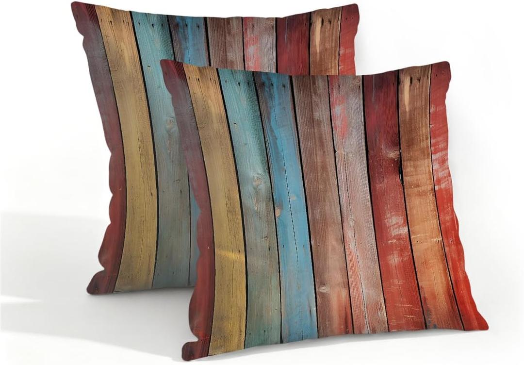 OSAM SPACE Outdoor Pillow Covers 16x16 inch Waterproof Pillowcases Set of 2 Wooden Decorative Throw Cushion Case for Couch Sofa Garden Patio Furniture