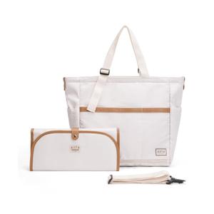 Multifunctional Diaper Tote Bag for Moms Dads, Large Water-Resistant Baby Bag with Insulated Pockets, Foldable Changing Pad, Lightweight Stylish Easy Clean Convertible Bag for Women Men, White