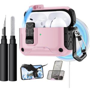 Lerobo for AirPods Pro 3 Case,(Compatible with MagSafe) with Phone Stand & Cleaning Kit,Full Drop Protection Magnetic Lock Cover Case Compatible for Apple AirPods Pro 3rd Generation,Black Pink