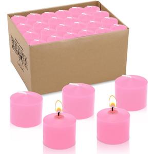 72 Packs Unscented Pink Votive Candles in Bulk, Small Wax 1.5 Inch Diameter Pastel Colored Candles for Wedding, Party & Home Dinner Table (8 Hour), 1.5" D x 1.25" H